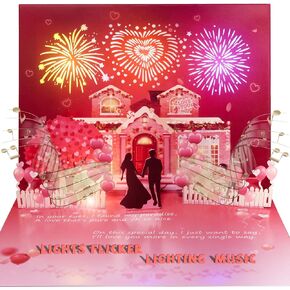 Anniversary Card Lights and Music Pop Up Card,Love fireworks LED, Valentine card for women and men, music playing Valentine- accompaniment, impresses lovers(red)