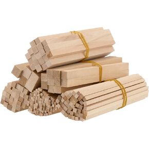 215 PCS Basswood Sticks, Square Wooden Dowels, Hardwood Square Dowels, Unfinished Wooden Dowels for DIY Model Making, 1/8, 3/16, 1/4, 5/16, 3/8, 1/2 x 5.9 Inch