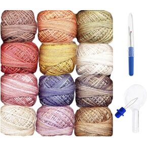 Valdani Embroidery Floss 3-Strand Cotton 12-Ball Hand-Dyed Vintage Hues Collection Bundled with Artsiga Crafts Seam Ripper and Needle Threader (3SF-VintageH)