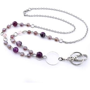creative design Purple beads Badge Lanyards ID Necklaces ID Badge Holder for teachers, nurses and other OL Stainless steel chain