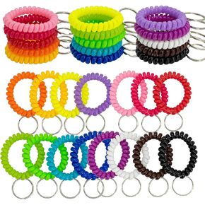 TFoRibbon Multicolor Wrist Coil Stretchable Wrist band Keychain Holder Elastic Wristband Spring Coil Bracelet 50 pcs