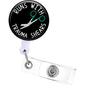 Badge Reels Retractable ID Clip Holder ICU - ER EMT EMS Surgical Surgeon Nurse Nursing Doctor Name Tag Card Badge Trauma Shears First Aid Emergency Room Medical Work Alligator Clip ZJK278