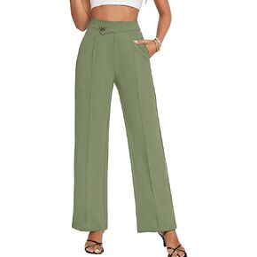 LYANER Women's High Waist Overlap Button Down Pants Wide Leg Business Work Long Pants Trousers with Pockets