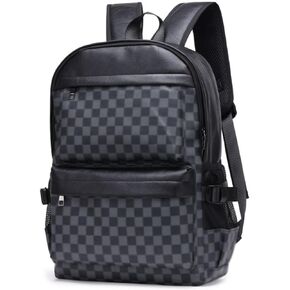 PU Leather Laptop Backpack college Schoolbag Business Leisure Travel Daypack Multi functional Shoulders Bag (Black A,ONE SIZE)