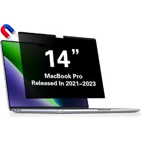 Privacy Screen for MacBook Pro 14 Inch (2021-2023, M1, M2, M3) - A2918 A2992 A2442 A2779, MagicSuction™ Removable Anti Spy Black Protector, Glare Blue Light Filter for Mac Laptop Computer