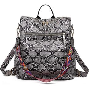 Women's Snake Print Backpack Snakeskin Purse Handbag Shoulder Bag Casual Multipurpose Tote Travel Rucksack (Blue)