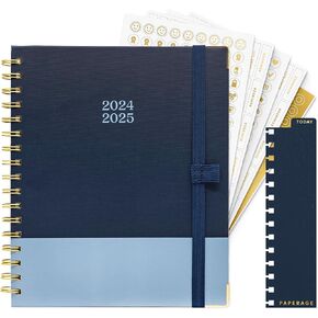PAPERAGE 2024-2025 Hardcover Monthly & Weekly Planner with Spiral Binding, 12 Month (July 2024 - June 2025), 7.5 in x 9 in, Productivity Planner with Trackers, Stickers & Pen Holder (Blue Colorblock)