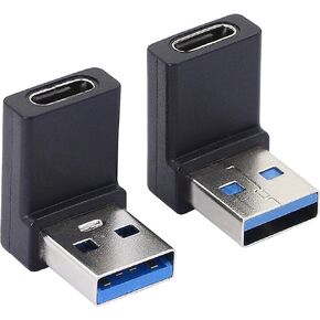 محول أنثى USB A ذكر إلى USB C من GELRHONR، موصل USB3.0 إلى النوع C 90 درجة يدعم الجوانب أحادية الاتجاه 5 جيجابت في الثانية ونقل البيانات - 2 حزمة (زاوية سوداء لأعلى ولأسفل) in Kuwait