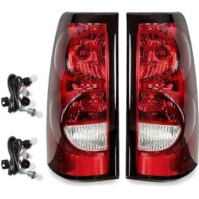 Silverado Tail Lights Compatible With 2003-2006 Chevy Silverado 1500/1500HD 2500/2500HD 3500 Driver and Passenger Side OE Style Rear Brake Lamps, Bulb and Harness Included