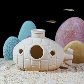 PENCK Fish Tank Hide Aquarium Betta Cave Ceramic Submarine Ornament Goldfish House Small Shrimp Fish Hideout Decor Accessories Decorations for Aquatic Pet Cichlid to Play Breed Spawn Rest