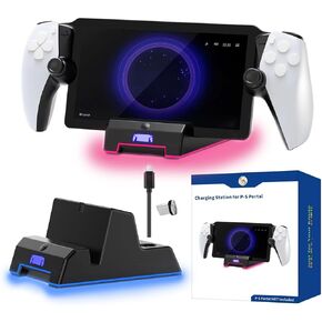 Charging Station for PS Portal Remote Player, Fast Charging PS Portal Charger Dock Stand with 5 RGB Light Modes and Type-C Magnetic Charging, PS Portal Accessories Black
