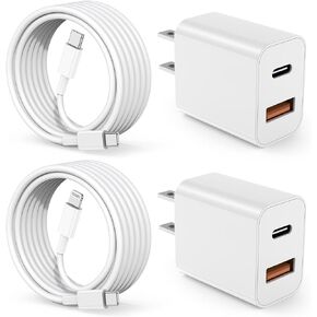 for iPhone 15 Charger Block 2-Pack 20W Dual Port USB Fast Wall Charger with 3FT USB C to C Charger Cable & Type to Lightning Charging Cord for iPhone 15 Pro/15 Pro Max/iPhone 14/13/12/iPad,Samsung