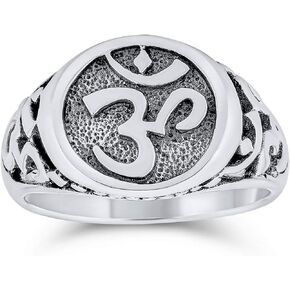 Bling Jewelry Personalize Religious Yogi Symbol Sanskrit Aum Ohm Om Signet Ring For Women For Men .925 Sterling Silver