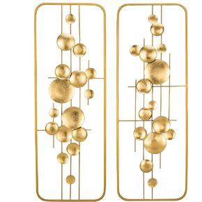 2 Pack Gold Wall Art Décor, 35" Rectangular Panels Metal Work, Modern Wall Décor for Home Office Café Bedroom Living Room Wall Decoration