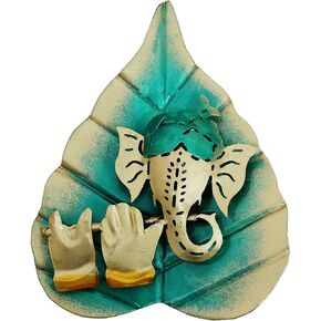 Colorful Metal Ganesha On Leaf, Wall Hanging Article for Wall Decor, Best for Gifting, Room Decor (Angels Red)