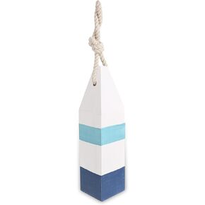 CoTa Global Blue Mist Buoy Nautical Decor - Handcrafted Nautical Decor Wooden Buoy with Rope Hanger Ocean Decor, Wood Sculpture Hanging Wall Beach Decorations for Home and Bathroom - 10.5 Inch