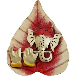 Colorful Metal Ganesha On Leaf, Wall Hanging Article for Wall Decor, Best for Gifting, Room Decor (Angels Red)
