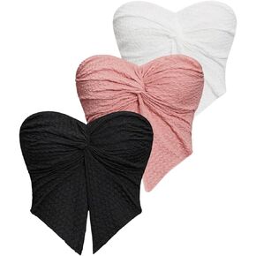 Floerns Women's 3 Piece Twist Front Split Hem Bandeau Sweetheart Neck Crop Tube Top