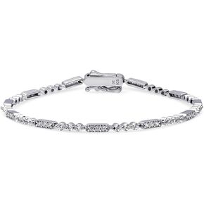BERRICLE Sterling Silver Art Deco Cubic Zirconia CZ Milgrain Chain Bracelet for Women, Rhodium Plated