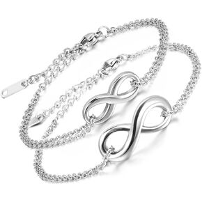 Aroncent 2pcs Infinity Love Heart Bracelet for Couple Stainless Steel Link Chian Bracelet Adjustable Anklet Valentines Bracelet Gift for Boyfriend Girlfriend Valentines Day Gift for Her Him