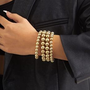 Boho Dainty Classic Bold Beaded Bracelet Plated Ball Beads Bracelet Stack Hand Chain Shiny Bar Bridal Wedding Accessories Jewelry