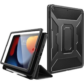 MoKo Case for New iPad 9th Generation 10.2 2021 / iPad 8th Gen 2020 / iPad 7th Gen 2019, iPad 10.2 Case,[Built-in Screen Protector + Pencil Holder] Full-Body Shockproof Cover,Auto Sleep/Wake,Black