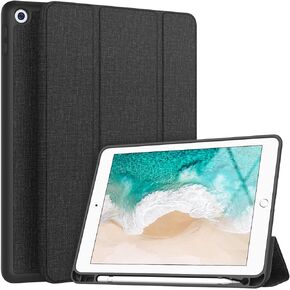 Soke iPad 6th/5th Generation Case with Pencil Holder, Smart iPad 9.7 inch Cases Trifold Stand with Shockproof Soft TPU Back Cover and Auto Sleep/Wake Function for Apple iPad 2018/2017, Black