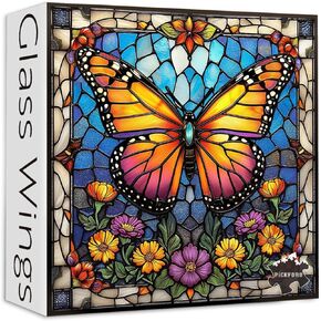 Butterfly Puzzles for Adults 1000 Pieces and up, Stained Glass Puzzle with Butterfly Flowers, PICKFORU Colorful Wall Art Puzzles as Unique Gifts