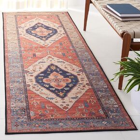 SAFAVIEH Tucson Collection Area Rug - 4' Square, Rust & Blue, Traditional Persian Design, Non-Shedding Machine Washable & Slip Resistant Ideal for High Traffic Areas in Living Room, Bedroom (TSN153P)