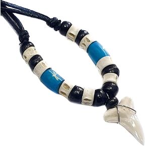 Genuine Shark Tooth Necklace for Men, Mako Shark Tooth Necklace, Handmade Wooden Beads Adjustable Cords Surfer Shark Tooth Necklace for Women Jewelry GA380