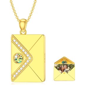 SOULMEET Personalized 10K 14K 18K Solid Gold/Plated Gold Envelope Locket That Holds Picture Custom Letters Engraved Envelope Necklace Gift for Men Women