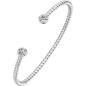 Moissanite Cuff Bracelet, 1.0cttw D Color Lab Created Diamond Bracelet fit 7" Below Wrist, Sterling Silver Platinum Plated Open Bangle for Women, Ladies, Teens Birthday Gifts