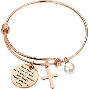 HOLLP Pastors Wife Gift Religious Jewelry Pastor Appreciation Gifts God Found Some Of The Strongest Women And Made Them Pastors' Wives Bracelet with Cross Charm