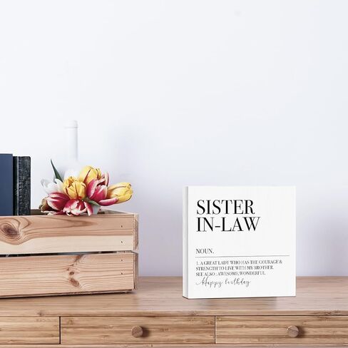 Funny Sister Gifts Decorative Wooden Box Sign Sister Definition Rustic Desk Decorations for Women Office Inspirational Sister Birthday Gifts Farmhouse Wood Block Plaque Home Cubicle Tiered Tray Decor in Kuwait