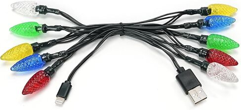Christmas Light Phone Charger Cord USB and Charging Cable 4feet 10led Multicolor Lighting Connector Compatible with iPhone 14 13 12 11Pro Max & iPad etc in Saudi Arabia