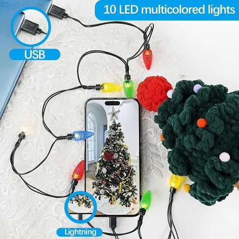 Christmas Light Phone Charger Cord USB and Charging Cable 4feet 10led Multicolor Lighting Connector Compatible with iPhone 14 13 12 11Pro Max & iPad etc in Saudi Arabia