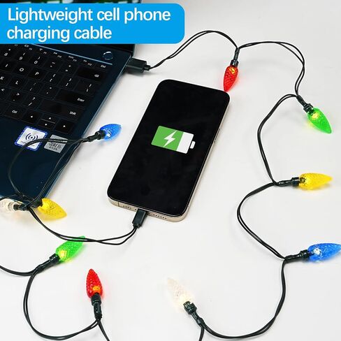 Christmas Light Phone Charger Cord USB and Charging Cable 4feet 10led Multicolor Lighting Connector Compatible with iPhone 14 13 12 11Pro Max & iPad etc in Saudi Arabia