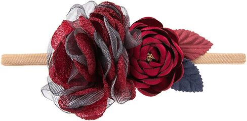 Wiwpar Flower Crown Headband Gauze Headwear Elastic Adjustable Head Piece Girl's Hairbands for Toddler and Childrens （Dark Red） in Saudi Arabia