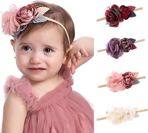 Wiwpar Flower Crown Headband Gauze Headwear Elastic Adjustable Head Piece Girl's Hairbands for Toddler and Childrens （Dark Red） in Saudi Arabia
