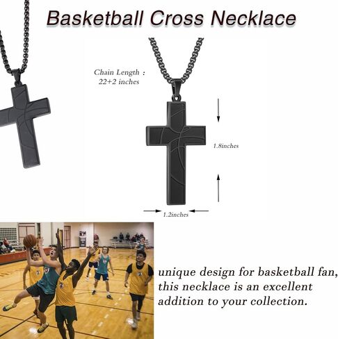 Baseball Cross Necklace for Men Football Basketball Soccer Cross Pendant Necklace Stainless Steel Chain 22+2 Inch Sports Jewelry Gifts in Saudi Arabia