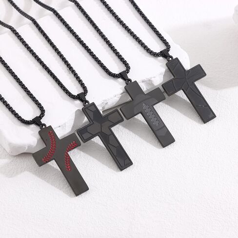 Baseball Cross Necklace for Men Football Basketball Soccer Cross Pendant Necklace Stainless Steel Chain 22+2 Inch Sports Jewelry Gifts in Saudi Arabia