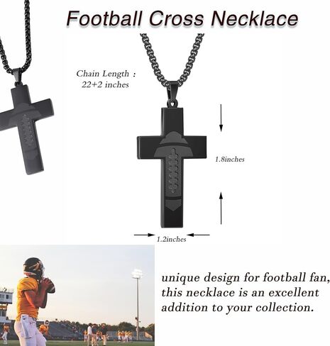 Baseball Cross Necklace for Men Football Basketball Soccer Cross Pendant Necklace Stainless Steel Chain 22+2 Inch Sports Jewelry Gifts in Saudi Arabia