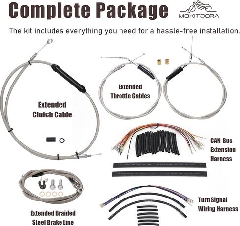 MoKitDora Sportster Handlebar Extended Cable Kit Brake Line Clutch Cable Throttle Cables CAN-Bus Turn Signal Wiring Harness for 2004-2006 Harley Sportster XL without ABS 14" Handlebar, Chrome in Saudi Arabia