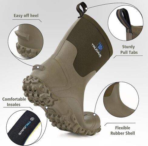 أحذية مطاطية للرجال، أحذية مطر معزولة من النيوبرين مقاس 6 مم مع ساق فولاذية، أحذية عمل مقاومة للماء متوسطة الساق للرجال، أحذية طين متينة مضادة للانزلاق للزراعة والبستنة والصيد، مقاس 7-13 in Kuwait