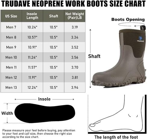 أحذية مطاطية للرجال، أحذية مطر معزولة من النيوبرين مقاس 6 مم مع ساق فولاذية، أحذية عمل مقاومة للماء متوسطة الساق للرجال، أحذية طين متينة مضادة للانزلاق للزراعة والبستنة والصيد، مقاس 7-13 in Kuwait