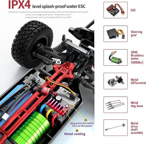 SCY16103 Pro Brushless RC Car 1/16 RC Truck with High Speed Max 70km/h 4 Channels Remote Control Truck 4WD RC Cars for Adults with 3pcs Upgraded 1500mah Battery (Red) in Saudi Arabia