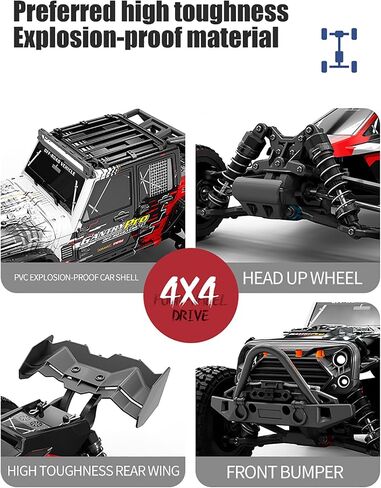 SCY16103 Pro Brushless RC Car 1/16 RC Truck with High Speed Max 70km/h 4 Channels Remote Control Truck 4WD RC Cars for Adults with 3pcs Upgraded 1500mah Battery (Red) in Saudi Arabia