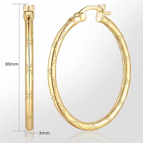 Al&Tiffy Gold Hoop Earrings 14K Gold Earrings for Women Big Hoop Earrings Diamond-cut Dot Engraved Gold Jewelry 30mm in Saudi Arabia