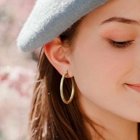 Al&Tiffy Gold Hoop Earrings 14K Gold Earrings for Women Big Hoop Earrings Diamond-cut Dot Engraved Gold Jewelry 30mm in Saudi Arabia