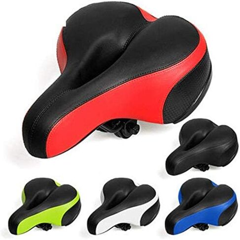 BlueSunshine Comfortable Bike Seat - Wide Bicycle Saddle Memory Foam Padded Soft Bike Cushion with Dual Shock Absorbing Rubber Balls with Bicycle Saddle Taillight Reflective Strip in Saudi Arabia